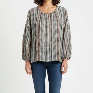 Lou & Grey Striped Peasant Blouse Relaxed Fit Long Sleeve S NWT (RUNS BIG)